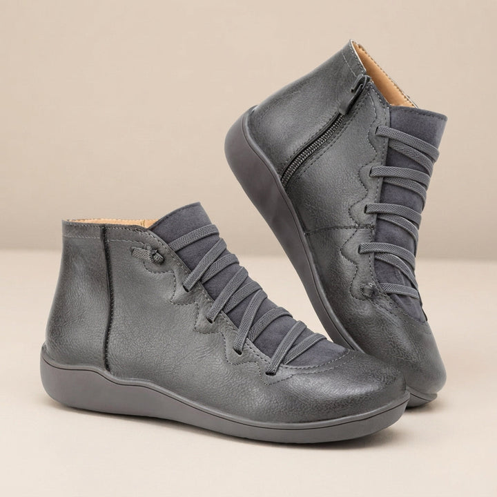 Mallory Peony Ankle Boots – Gray