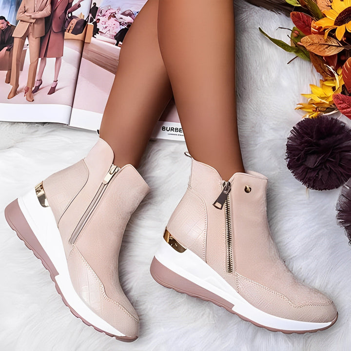 Lennox Peony Ankle Boots – Beige