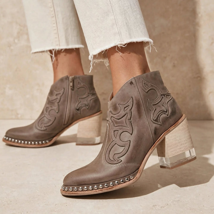 Haven Peony Western Ankle Boots – Taupe