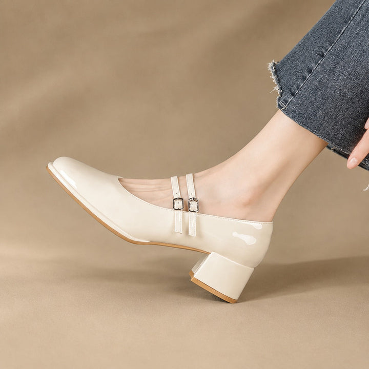 Madeline Peony Block-Heel Pumps – Beige