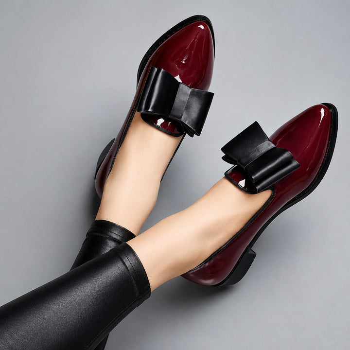 Shelby Peony Mary Jane Flats – Black/Burgundy