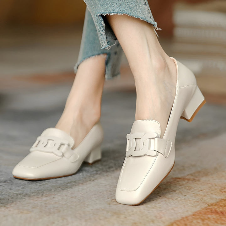 Piper Veranda Block-Heel Mules – Beige