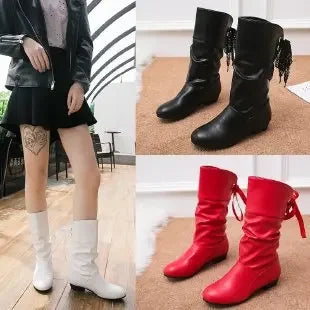 Aster Dove Mid-Calf Boots by Doramela