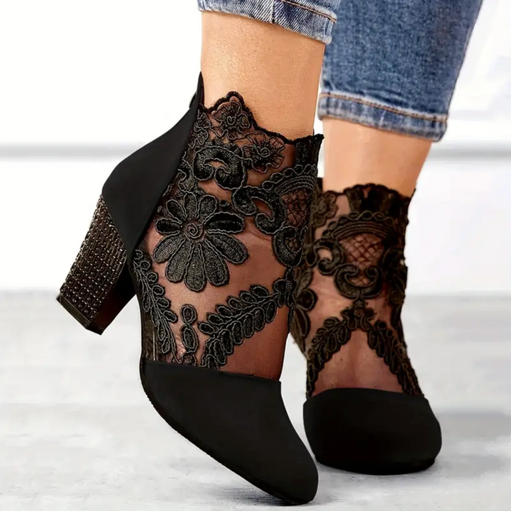 Bella Dove Heeled Ankle Boots by Doramela