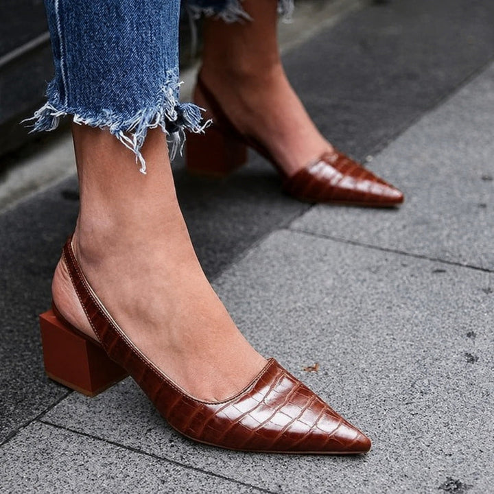 Finley Peony Slingback Heels – Dark Brown